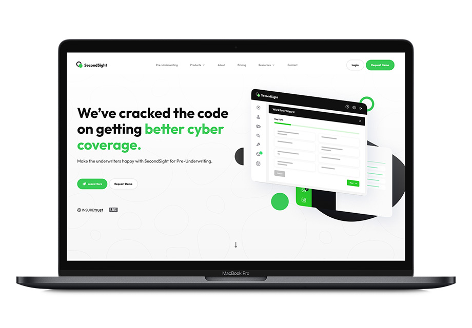 Technology marketing Home page branding content for an AI-driven insure tech solution