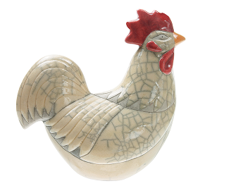 Rooster figurine, representing a video production company looking for a unique scriptwriter and voice talent
