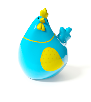 Chubby toy hen, representing a marketing director who needs a specialized technology or healthcare copywriter/content writer